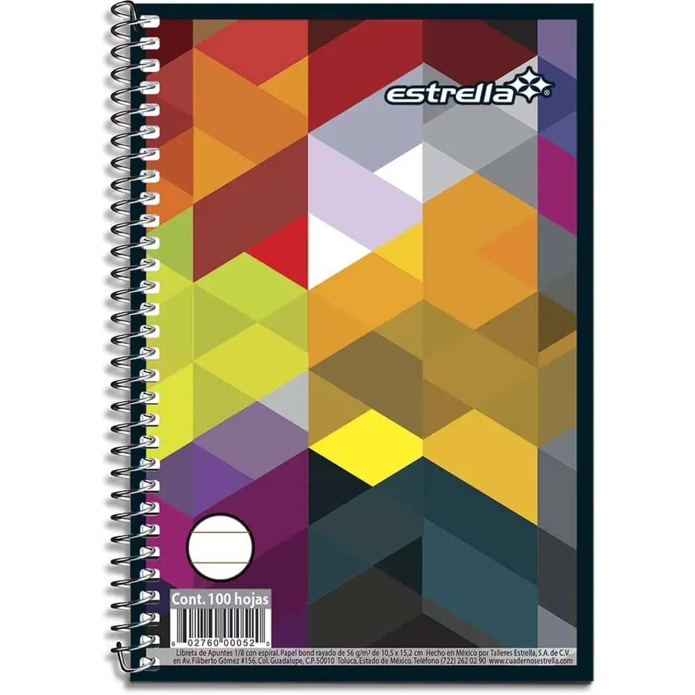 Libreta de Apuntes Estrella 1/8 Espiral Raya 100 Hojas