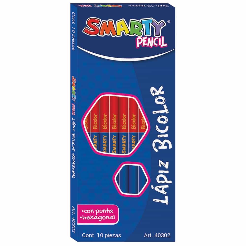 Lápiz Smarty Bicolor Rojo-Azul Delgado Caja 10 Piezas