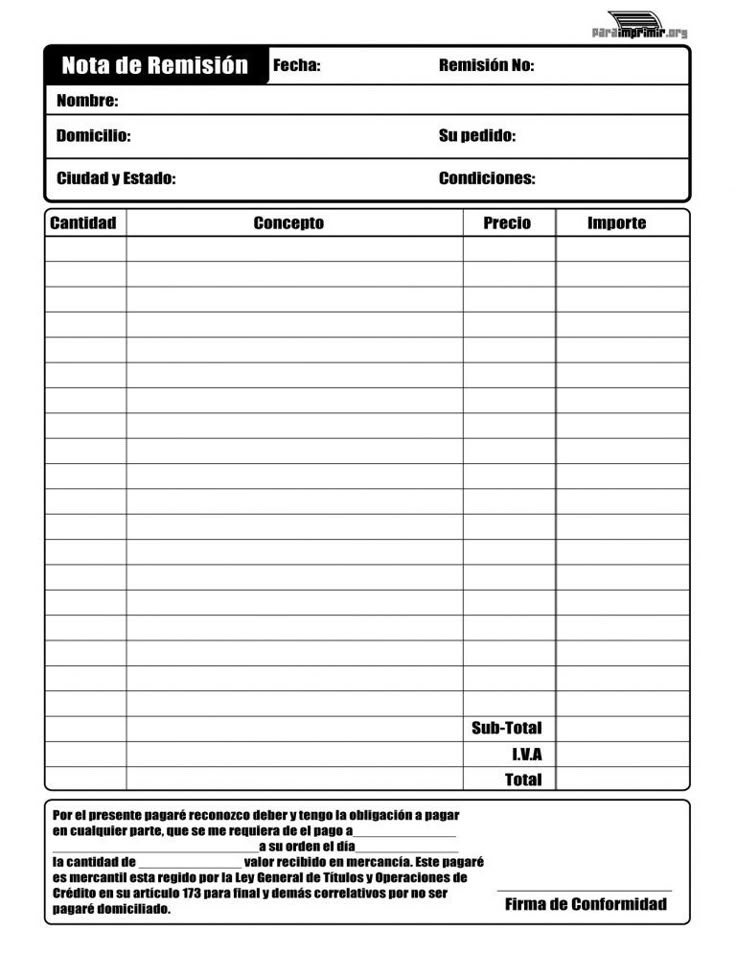 Hoja Nota Remisión