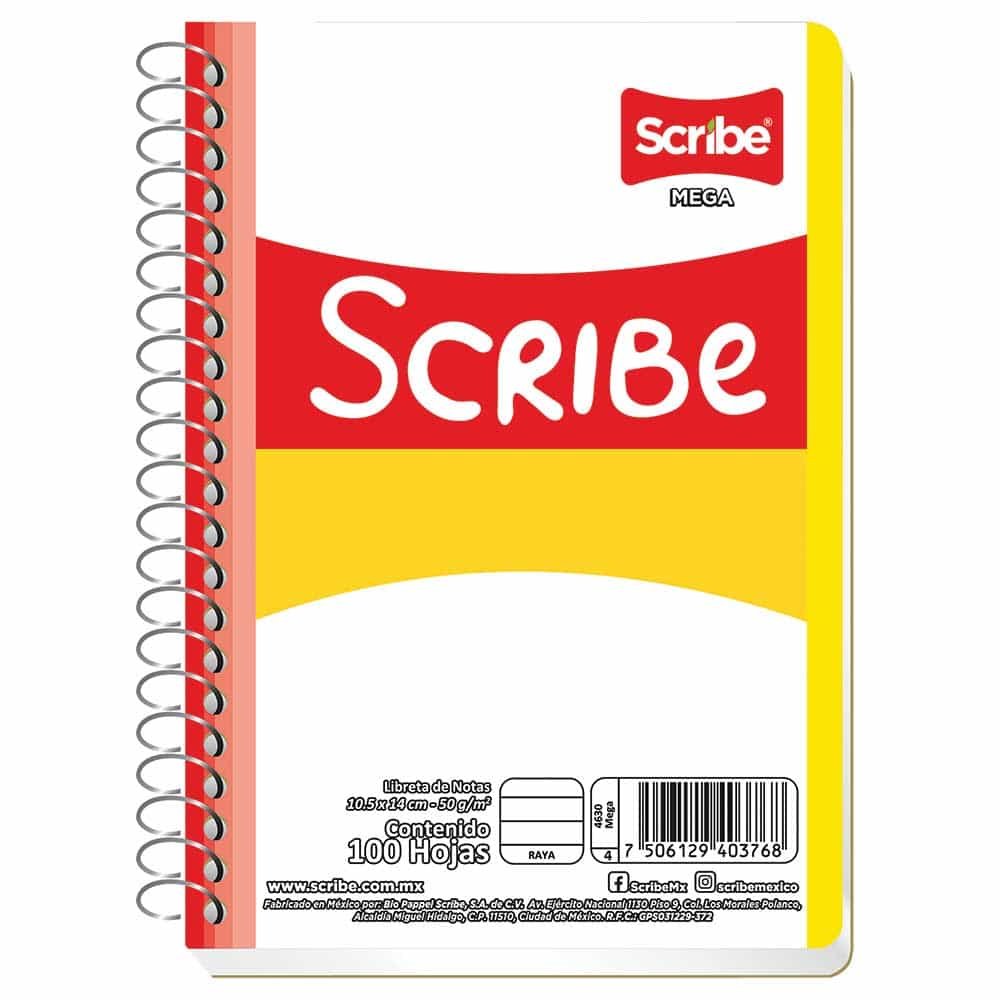 Libreta de Apuntes Scribe Mega 1/8 Raya Espiral 100 Hojas