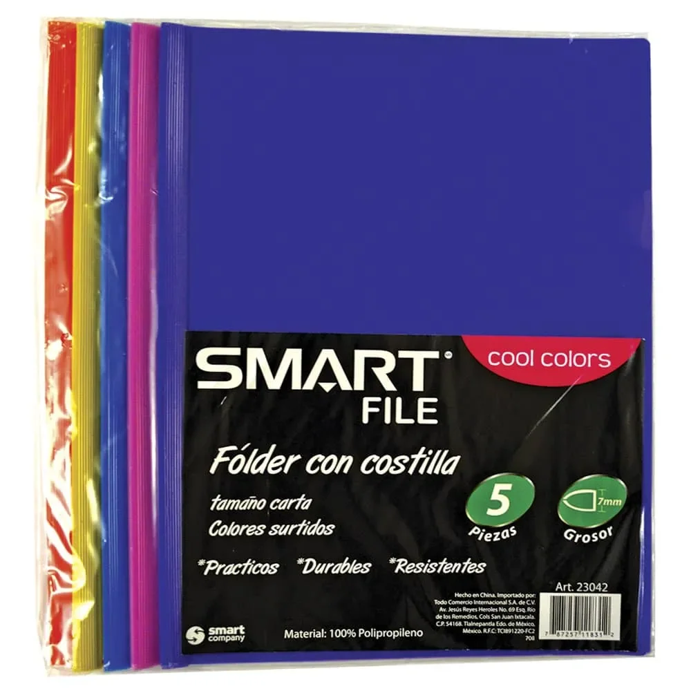 Folder Smart File Con Costilla Colores Carta 7mm 5 Pieza