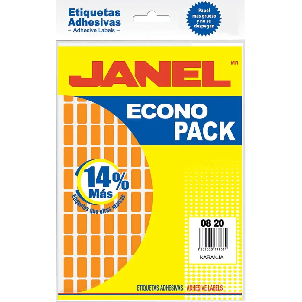 Etiquetas Janel Naranja 8 x 20 mm 6 Piezas