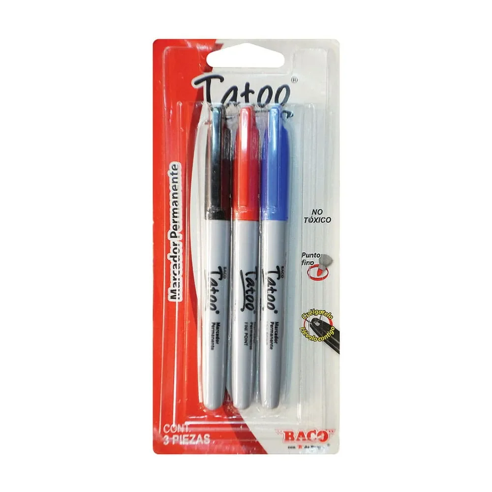 Marcador Permanente Tatoo Colores Surtidos Blíster con 3 Piezas