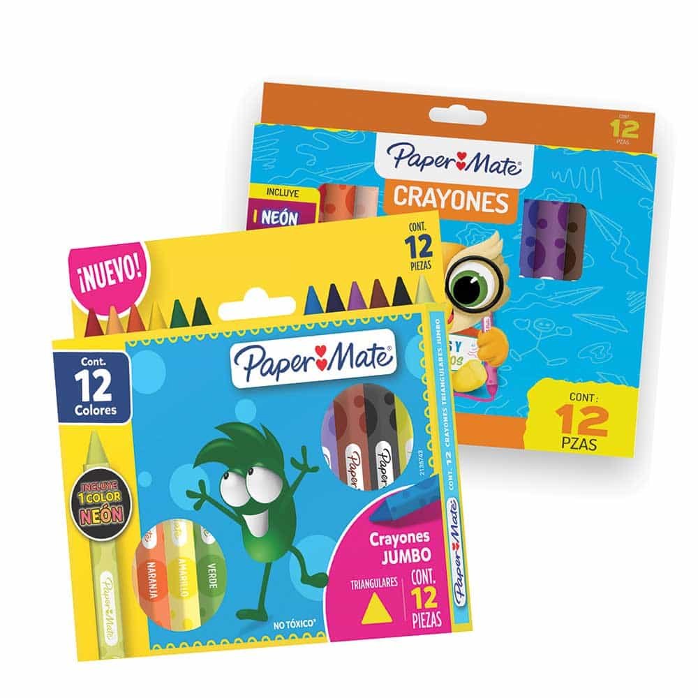 Crayón Escolar Paper Mate Triangular Jumbo Caja con 12 Colores