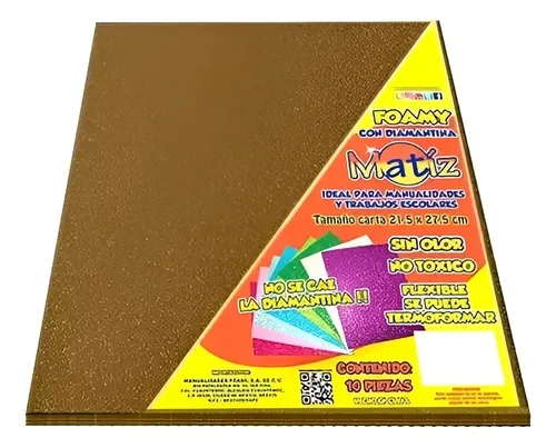 Foamy Matiz Tamaño Carta Diamantina Dorado Paquete 5 Piezas