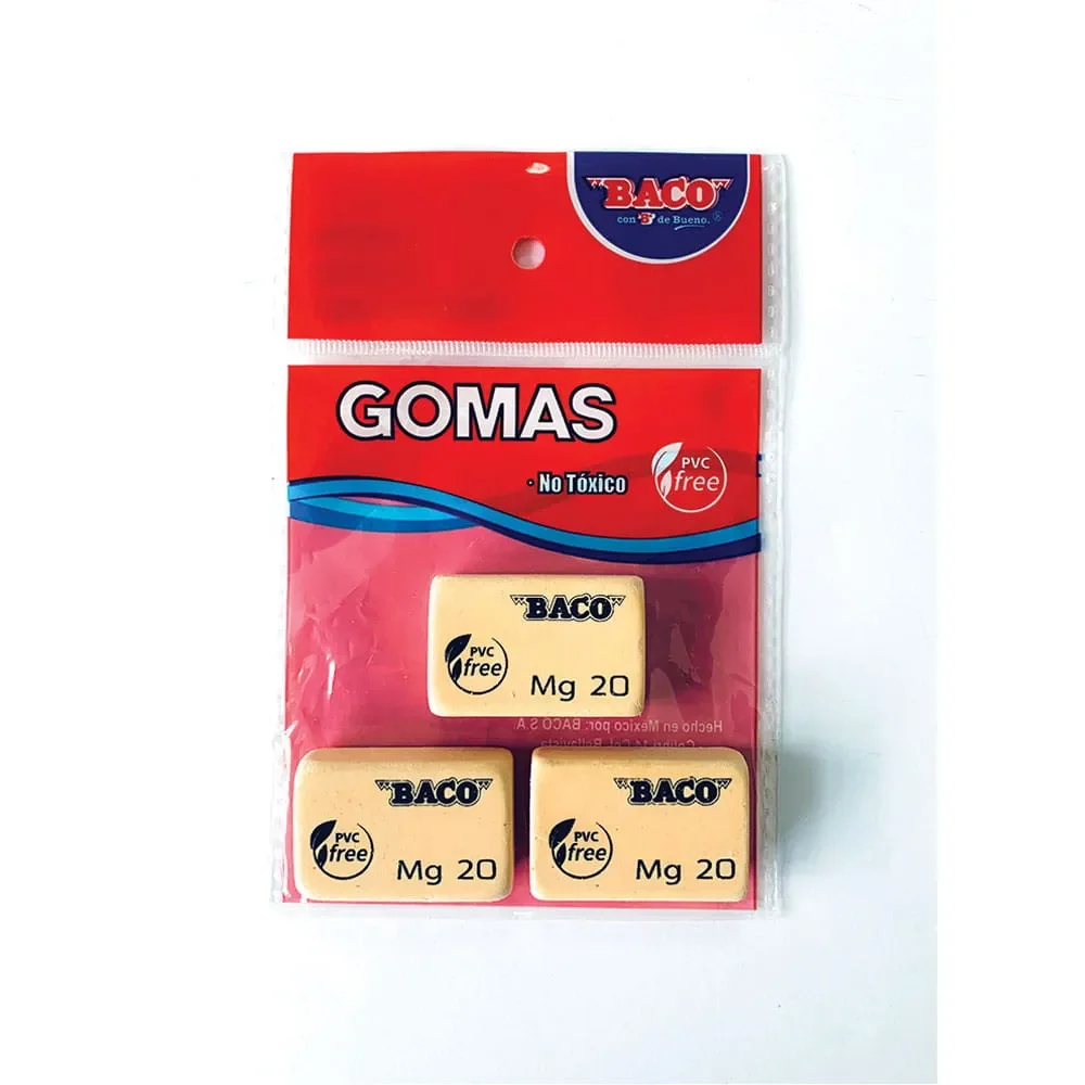 Goma de Borrar Baco Mg20 Migajón Bolsa 3 Piezas