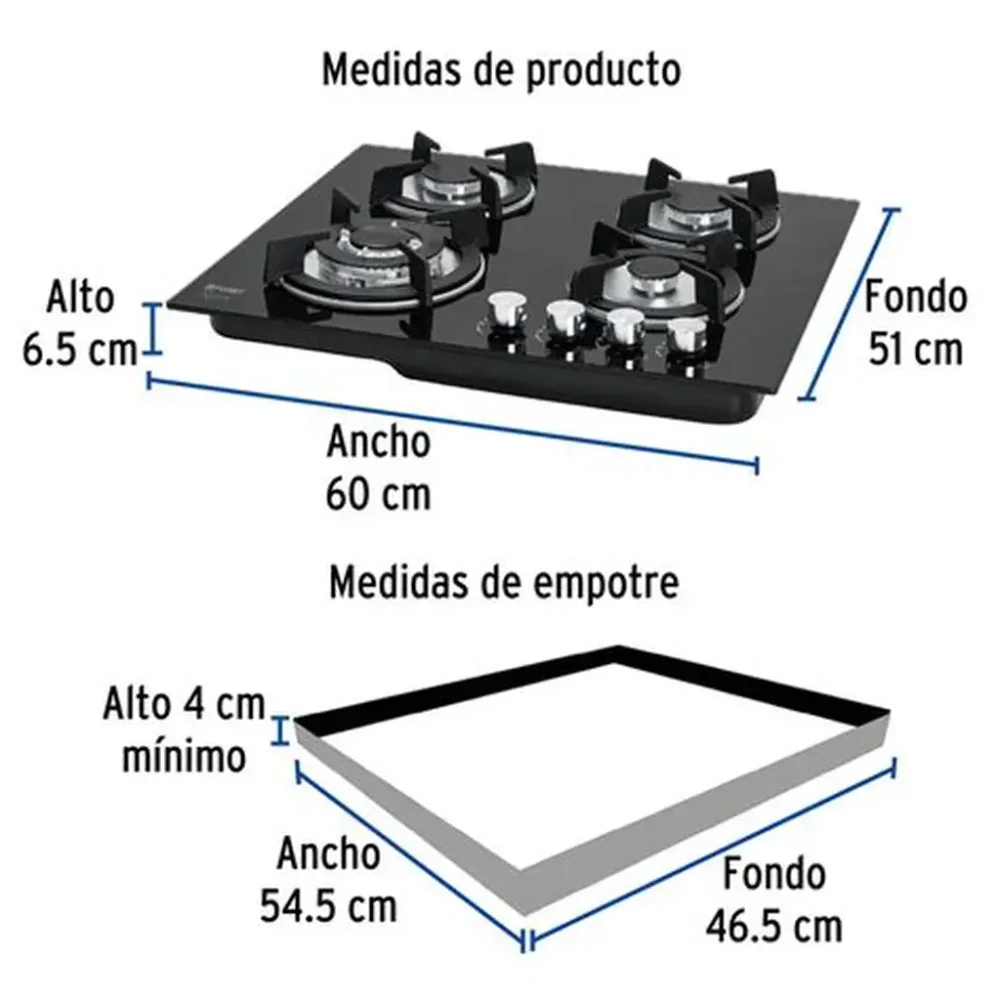 COCINA QUE 4 VIDRIO FOSET PAE-604gv (6 MESES DE  GARANTIA)