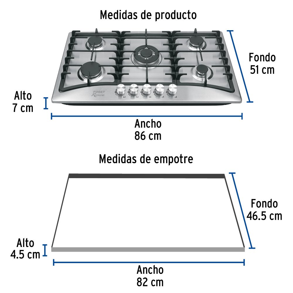 COCINA QUE 5 ACERO FOSET PAE-905ga (6 MESES DE GARATIA)