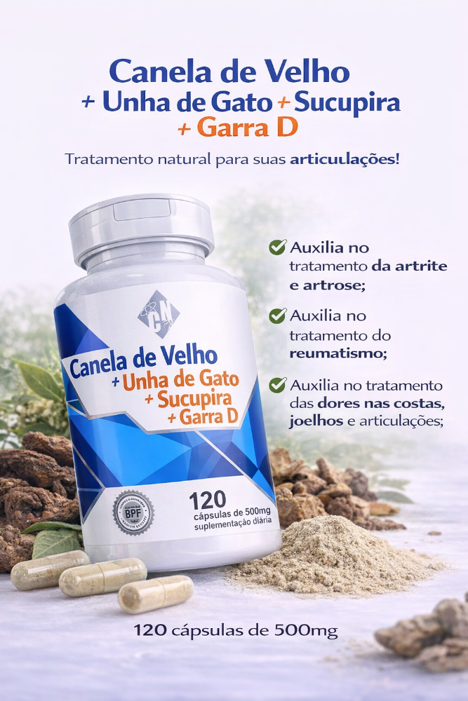 CAPSULA CANELA DE VELHO+GARRA DO D+SUCUPIRA+UNHA DE GATO 120/500