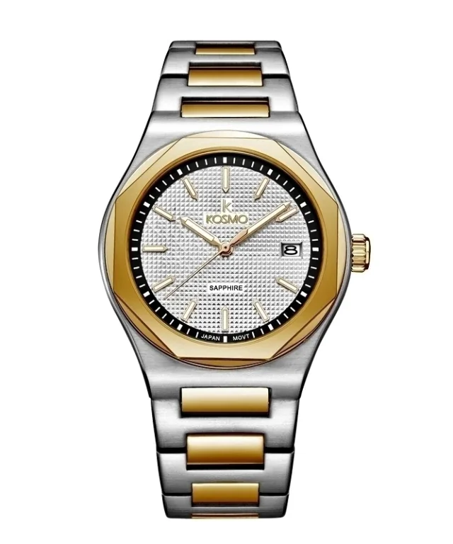Reloj Kosmo 609-7 – Acero Bicolor  Esfera Blanca, Cristal Zafiro