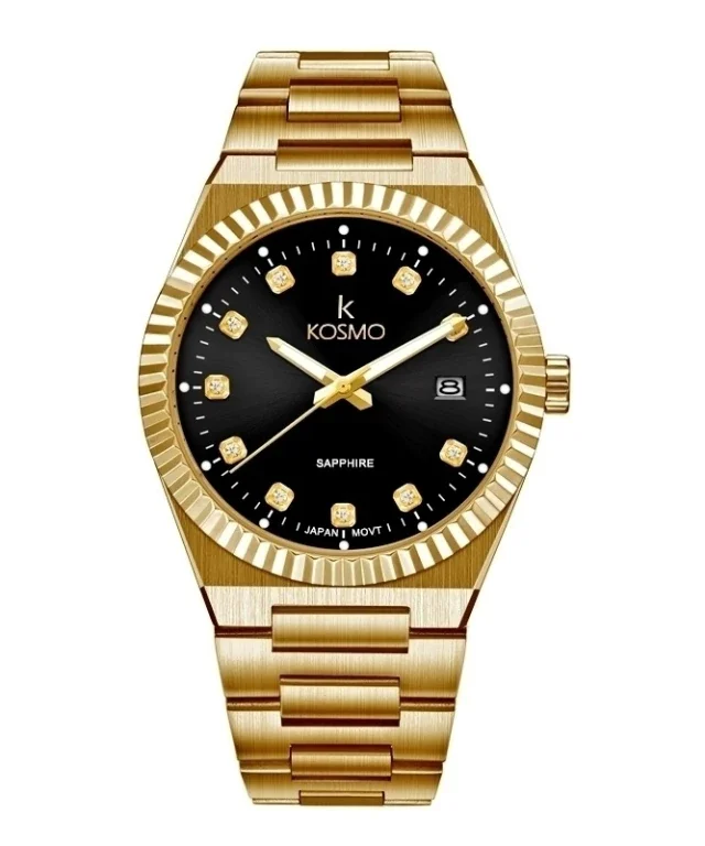 Reloj Kosmo 610-7– Dorado con Dial Negro y Cristal Zafiro