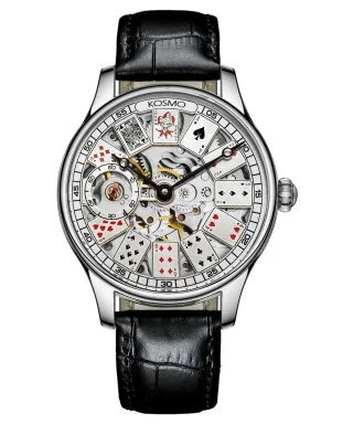 Reloj Kosmo K820P Automático Poker Plata / Cuero Negro