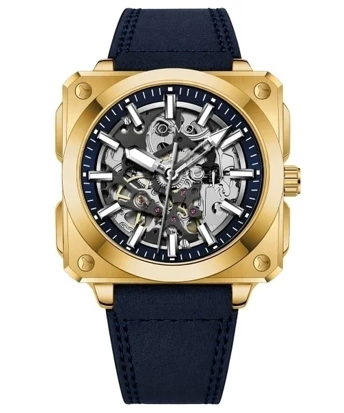 Reloj Kosmo KT26 – Automático Skeleton Diseño Cuadrado Dorado / azul