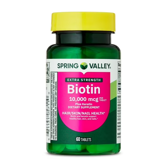 BIOTINA DE FUERZA EXTRA MÁS QUERATINA PARA LA SALUD DEL CABELLO/PIEL/UÑAS, 10,000 MCG, 60 UNIDADES