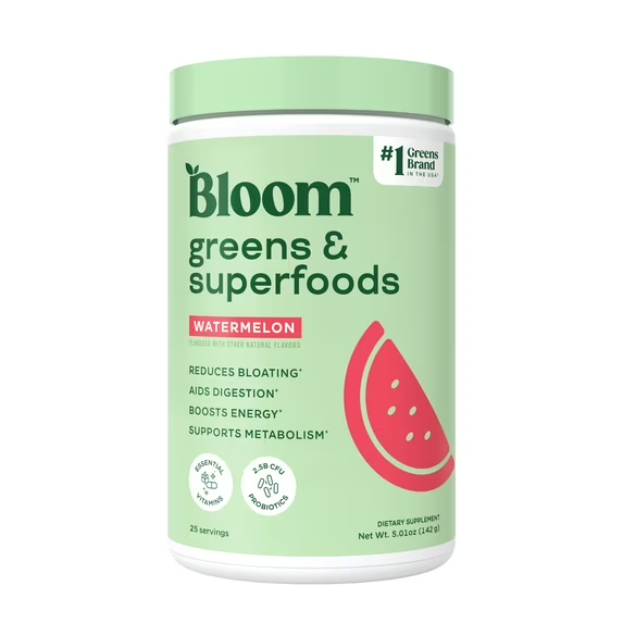 BLOOM NUTRITION GREENS & POLVO DE SUPERALIMENTOS, SANDÍA, 25 PORCIONES