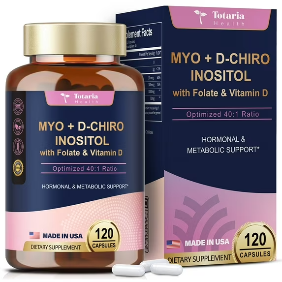 MIO-INOSITOL Y D-QUIRO-INOSITOL PARA HORMONAL BALANCE Y APOYO OVÁRICO, VEGANAS, 120 CÁPSULAS