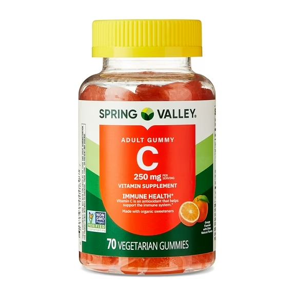 SPRING VALLEY SUPLEMENTO DE VITAMINA C, SABOR NARANJA, 250 MG, 70 UNIDADES, GOMITAS PARA LA SALUD INMUNOLÓGICA