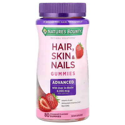 NATURE'S BOUNTY, GOMITAS AVANZADAS PARA EL CABELLO, LA PIEL Y LAS UÑAS, FRESA, 80 GOMITAS