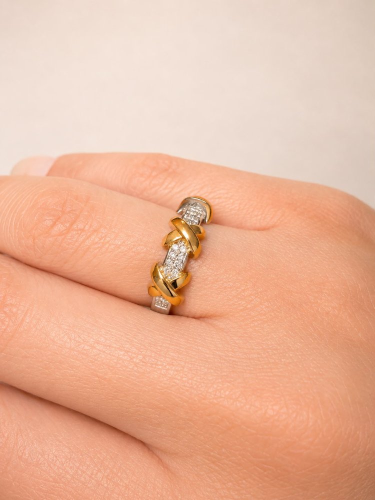 Anel Folheado a Ouro 18k e Prata Design X Mix Banho - Mix Banho