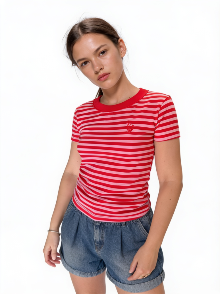 Remera Mia basica fucsia y roja