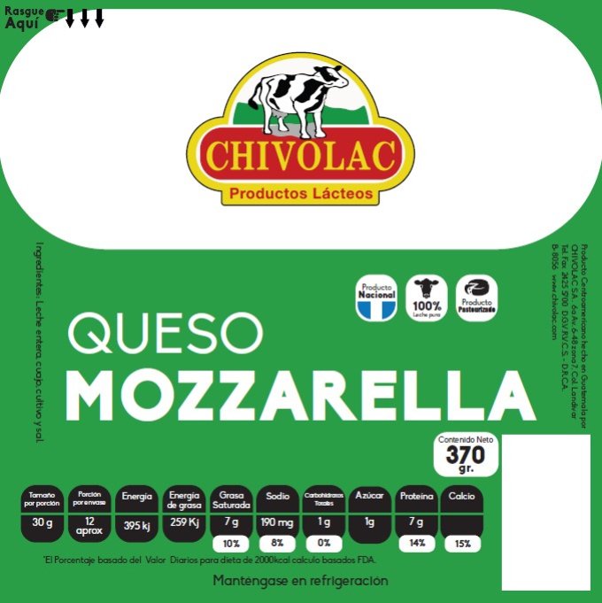 Queso mozzarella CHIVOLAC 1 LIBRA