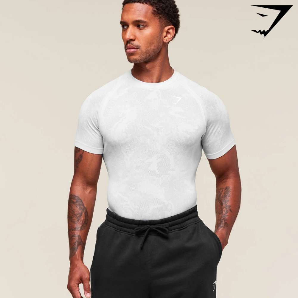 Geo Seamless T-Shirt - White/Light Grey (M)