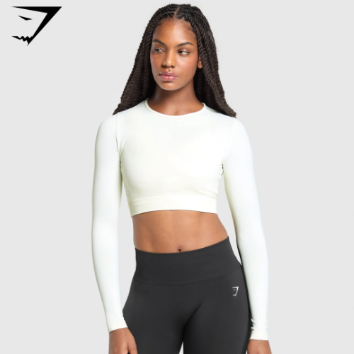 Everyday Seamless Long Sleeve Crop Top - Soft White (S)