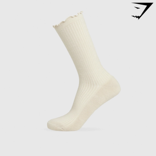 Frill Crew Single Sock - Cream Beige/Soft White (S)