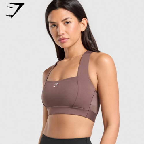 Gymshark Square Neck Sports Bra - Soft Brown (S)