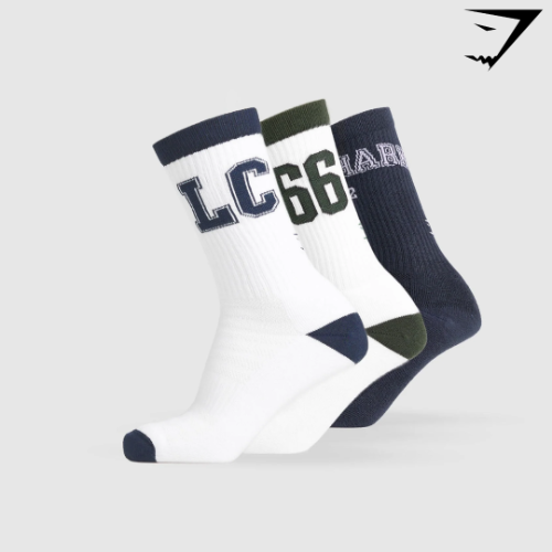 Collegiate Crew Socks 3pk - White/Heavy Blue/Trail Green (S)
