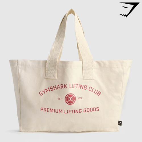 Weight Plate Oversized Tote - Oat White/Carmine Red