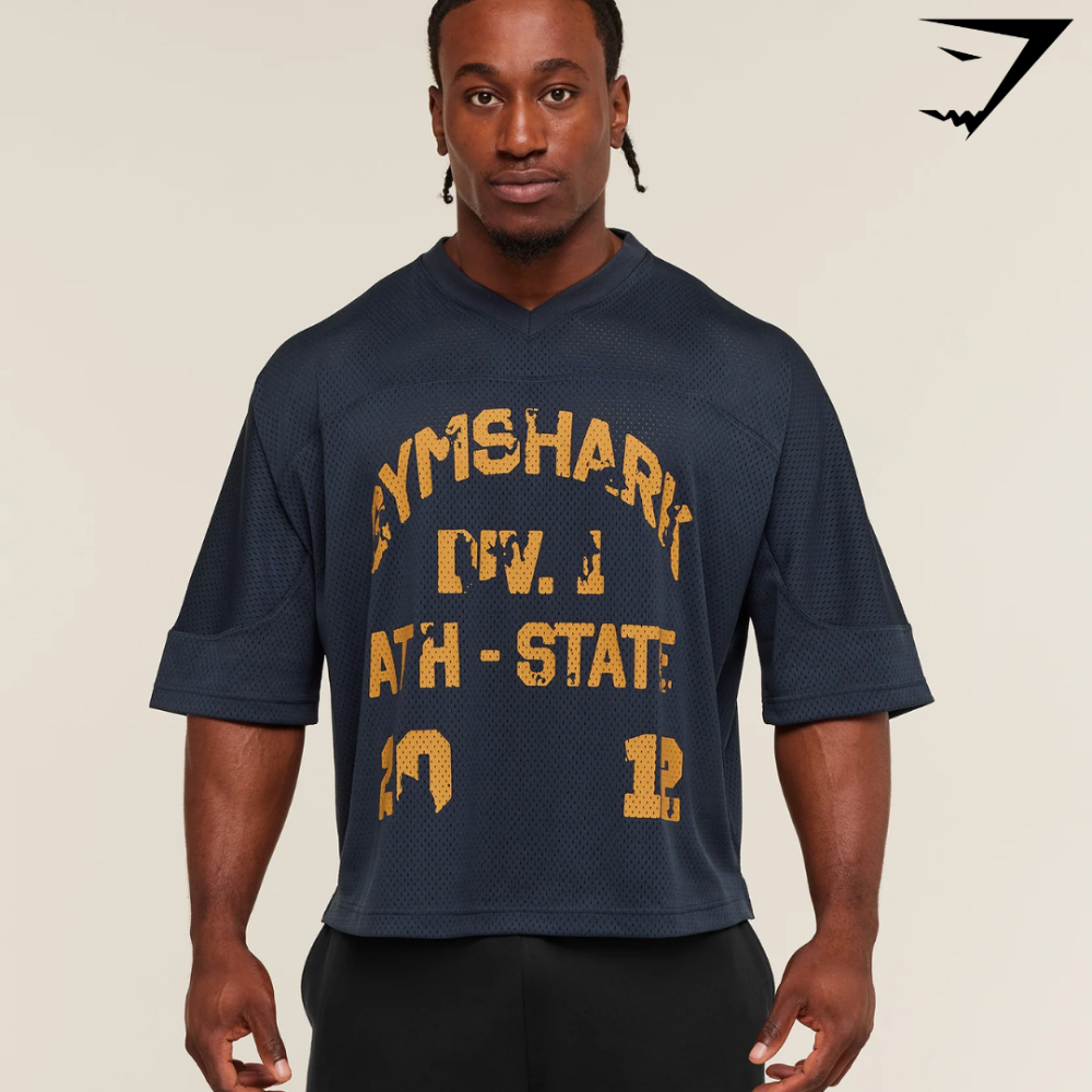 Graphic Mesh Oversized T-Shirt - Heavy Blue (M)