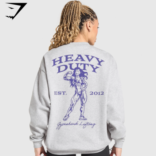 Heavy Duty Graphic Oversized Pullover - Light Grey Core Marl (XS)