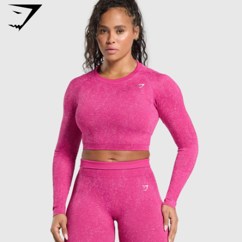 Gymshark Adapt Fleck Seamless Long Sleeve Crop Top - Winning Pink/Sour Pink (S)