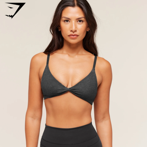 Gymshark Cotton Twist Front Bralette - Bros Midnight Black Marl (S)