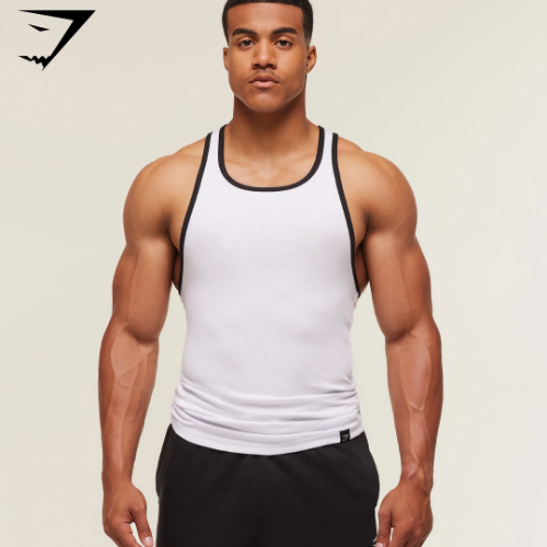 Gymshark Ribbed Tank 1PK - White/Black (L)