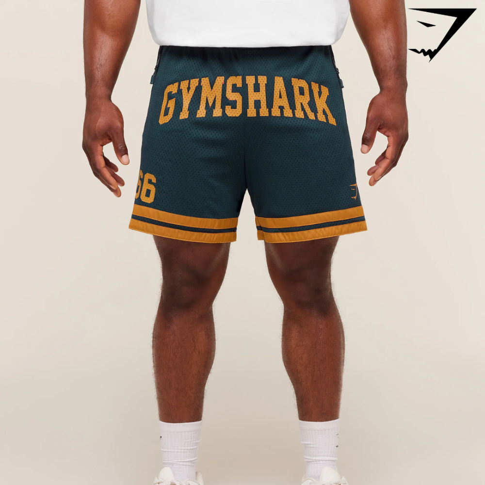 Varsity Mesh Shorts - Deep Petrol Blue/Antique Gold (L)
