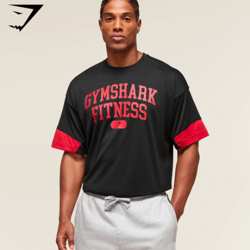 Gymshark Campus Oversized T-Shirt - Black/Conditioning Red (L)