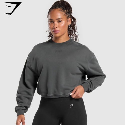 Gains Washed Loopback Crew Neck - Asphalt Grey/Black (S)