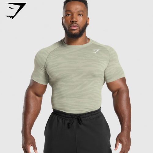 Gymshark Geo Animal Seamless T-Shirt - Chalk Green/Unit Green (L)