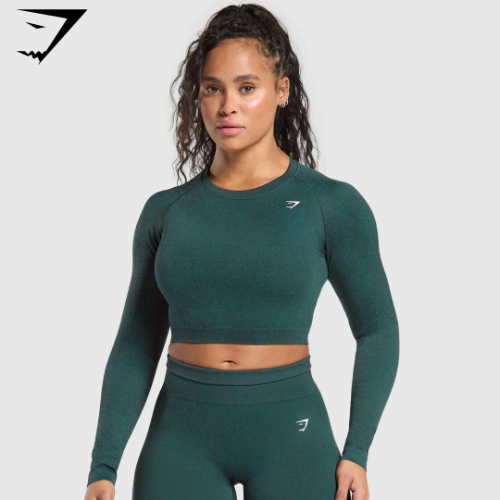 Adapt Fleck Seamless Long Sleeve Crop Top - Darkest Teal/Functional Teal (S)