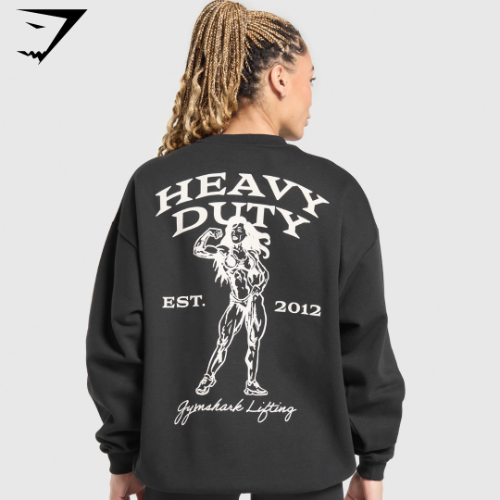 Heavy Duty Graphic Oversized Pullover - Black (S)