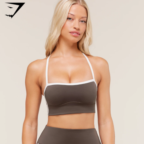 .Gymshark Piping Sports Bra - Walnut Brown/Chestnut Pink/Soft White (S)