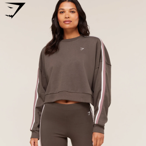 Gymshark Piping Midi Crew Neck - Walnut Brown/Chestnut Pink/Soft White (XS)