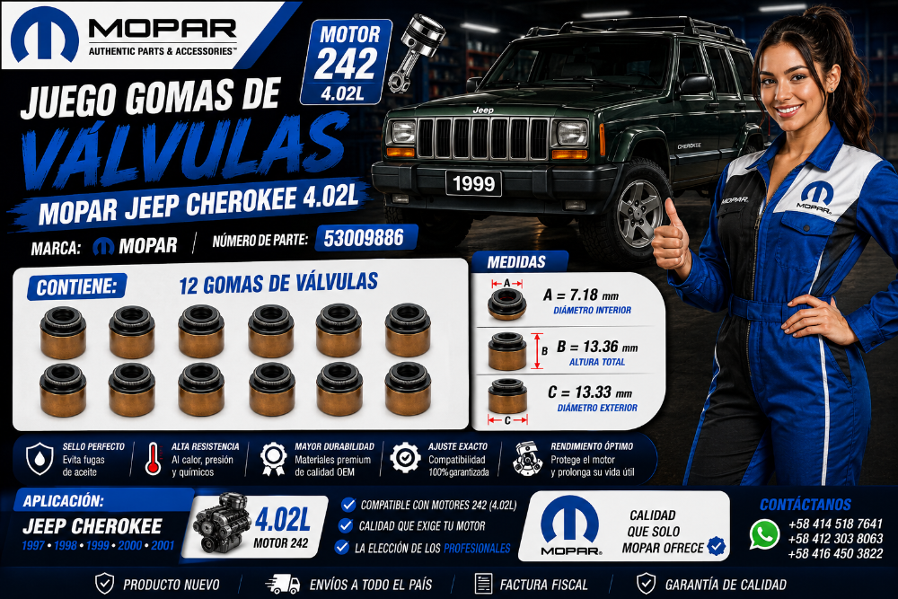 Juego Gomas Válvulas Jeep Cherokee 4.0L Motor 242  MOPAR