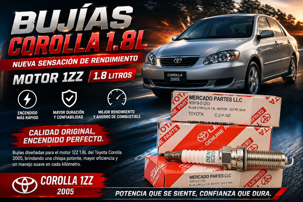 Bujias Corolla 1.8L Motor 1ZZZ-FE Toyota Denso