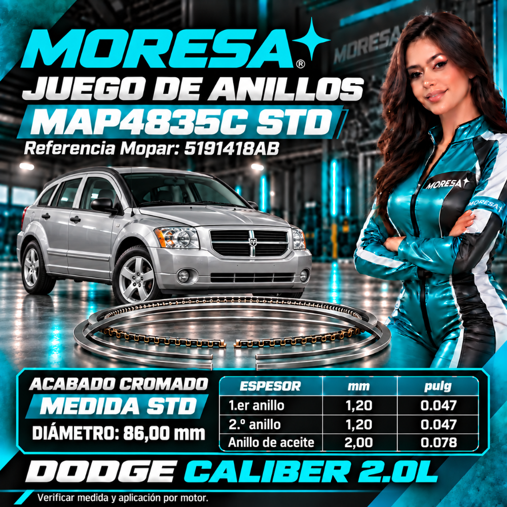 Juego Anillos STD Dodge Caliber 2.0L Motor GEMA