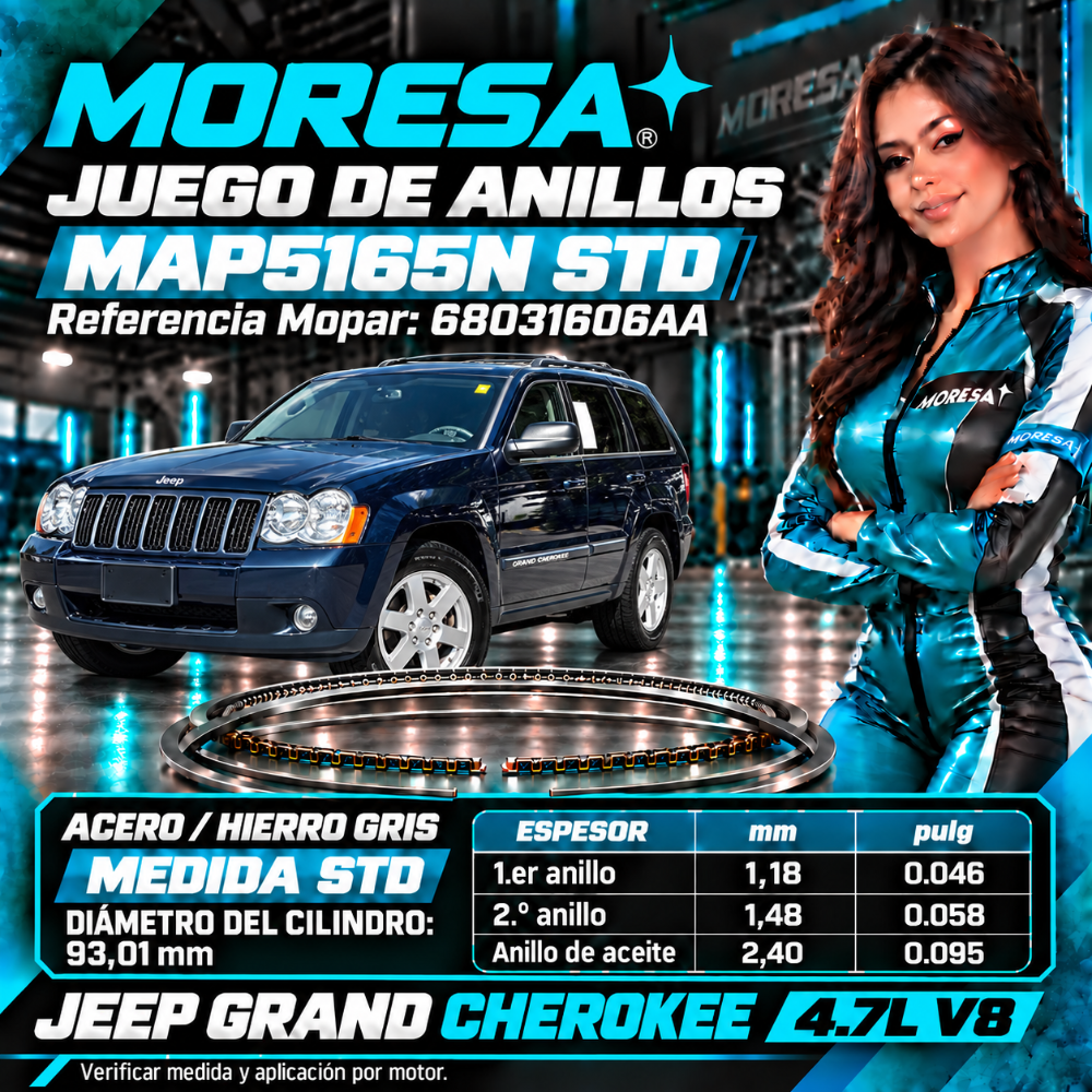 Juego Anillos STD Jeep Grand Cherokee 4.7L 16 Bujías MORESA