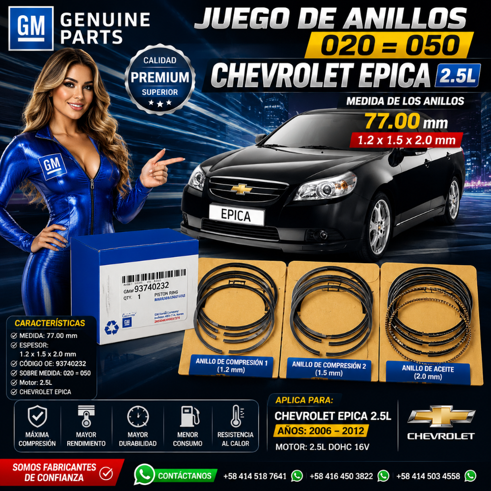 Juego Anillo 020 Chevrolet Epica 2.5L 1.2x1.5x2.0mm 77mm