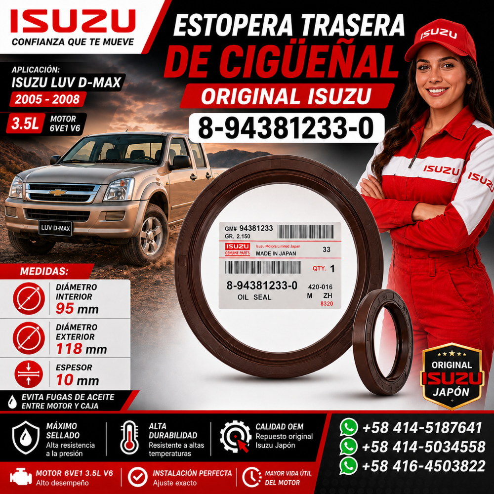 Estopera Trasera Cigüeñal Isuzu Dmax 3.5L Motor 6VE1